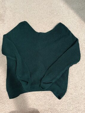 GB girls Off-the-Shoulder Ribbed Sweater - Teal Green
